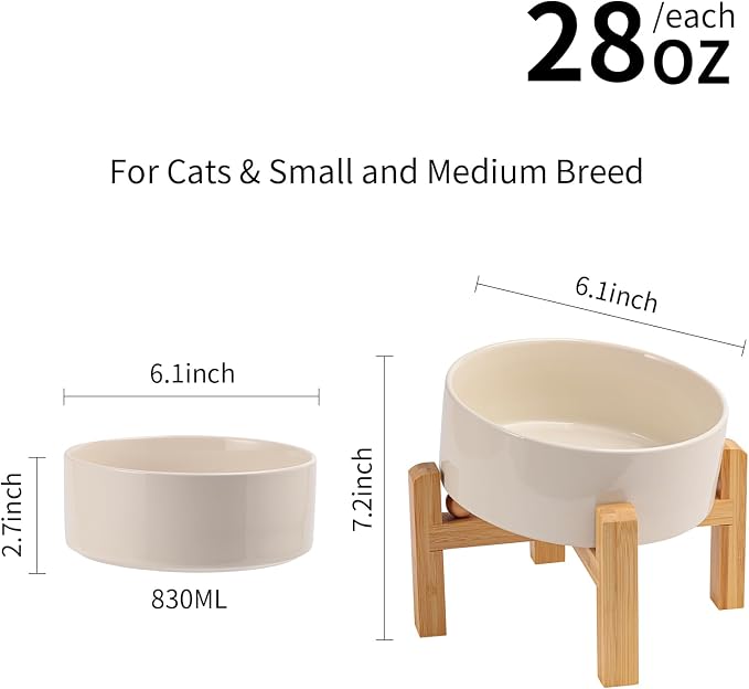 Elevated/Raised 15°Tilted Anti Slip Ceramic Dog Bowl for Small/Medium Breeds,Slanted Bulldog Big Face Pet Food Water Feeding Dish with Stand for Cats and Dogs (3.6 Cups/28 OZ) Beige - Image 2