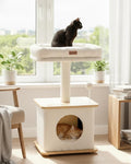 Small Cat Tree for Indoor Kittens, 30" Compact Modern Cat Tower | Natural Bamboo Cozy Condo, Soft Padded Perch, Sisal Scratching Post, Dangling Ball Toy, Stable Base, for Cats up to 15 lbs by Purrlato