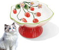 Ceramic Strawberry Raised Cat Bowl – Elevated Cat Food Bowl for Anti Vomit, Spine Protection & Whisker Friendly, Cute Tilted Bowl for Indoor Cats, Flat-Faced Cats (Red) by Unknown