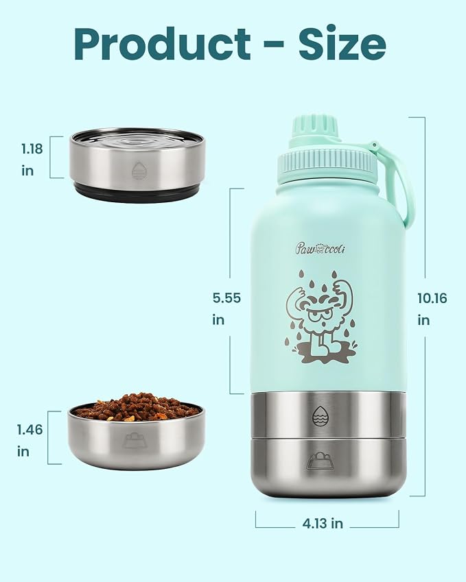 34oz Dog Water Bottle, Stainless Steel Dog Water Bottle Dispenser with Detachable Food & Water Bowls, Keeps Water Hot/Cold, for Walking, Hiking, Camping(Pale Blue) - Image 8