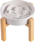 8.26 in White Dog Bowl Slow Feeder Ceramic for Medium and Large Breed, Elevated/Raised Slow Feeding Dog Food Water Dish Heavy Weighted,Puppy Dish for Fast Eaters,Puzzle Eating Bowl Modern Maze by PetGettingMuchHeathier