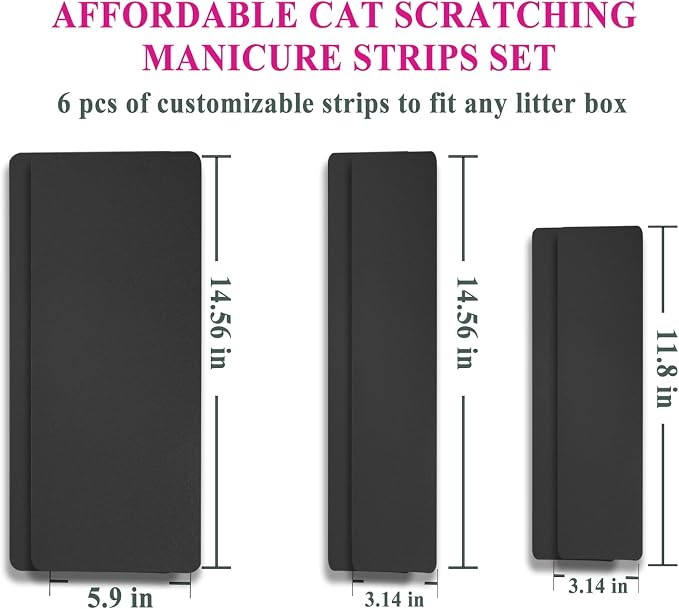 Cat Nail File Scratching Strips - 6 Pcs Cat Scratcher Liner for Litter Box, 3 Pairs Peel Stick Cat Strips in Different Sizes - Recommended for Litter Box Use (Black) - Image 6