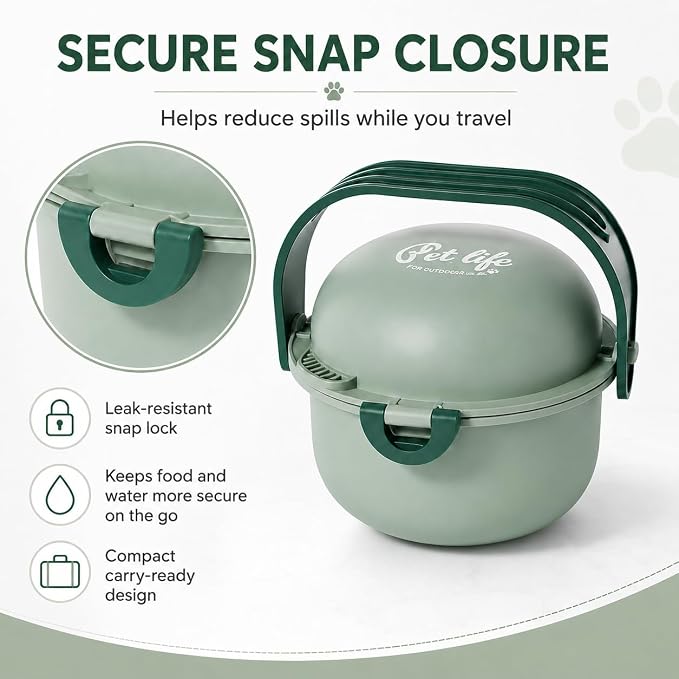 Travel Pet Bowl, Portable Dog and Cat Food & Water Bowl with Handle - Non-Slip, Easy to Clean, Made with Food Grade Plastic & 18/8 Stainless Steel for On-The-Go Pets (Sage Green) - Image 8