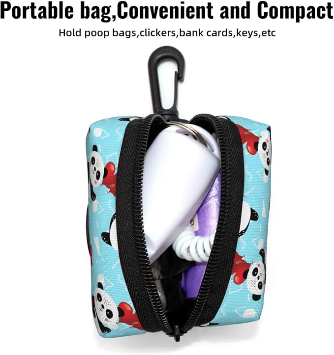 Dog Poop Bag Holder for Leashes - Lightweight Pet Waste Bags Dispenser Doggy Zippered Pouch for Puppy Walking Accessories(Panda) - Image 5