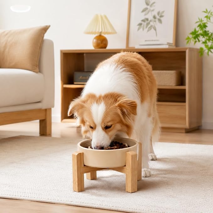 Elevated Ceramic Slow Feeder Dog Bowls Anti-Choking Slow Feeding for Small&Medium Size Anti-Slip Non-Lead & Toxic Durable Easy to Clean Maze Slow Feeder Bowl（8.26in Khaki Flower Pattern） - Image 6