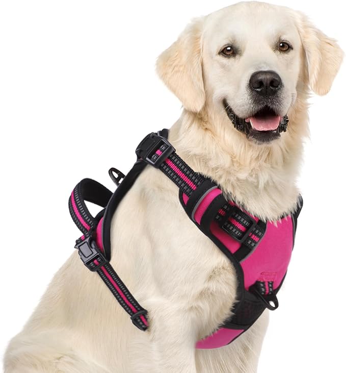 PUPTECK No Pull Dog Harness for Large, Adjustable Reflective Dog Harness with Handle Easy Control, Comfortable Soft Padded Pet Vest Harness for Extra Large Dogs, Fuschia XL by PUPTECK