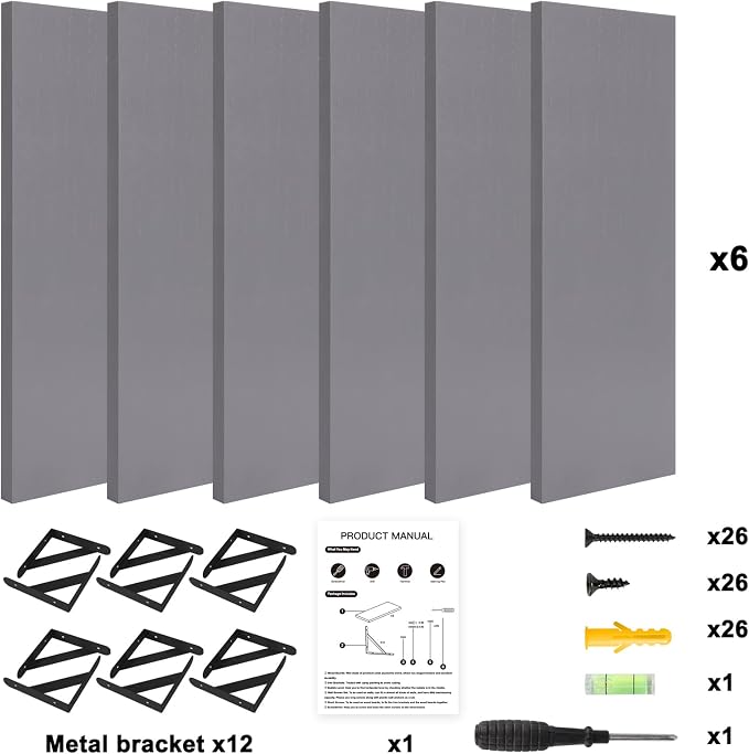 YGEOMER 16.5in Floating Shelves for Wall Home Decor, Wood, Grey, Set of 6 | Rustic wood shelves with metal brackets. Space-saving for books & decor. Works in bathroom, kitchen, living room & bedroom. - Image 7