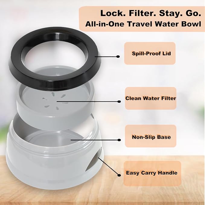 25oz Spill-Proof Dog Water Bowl – Slow Drink, No-Splash Pet Feeder for Small/Medium Dogs, Cats, Puppies & Kittens, Non-Slip Portable Bowl for Car, Travel, Home – Grey - Image 4