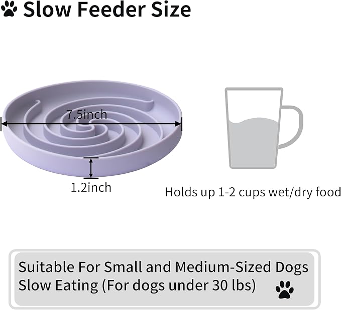 Bifeaw Slow Feeder Dog Bowls, Dishwasher Microwave Safe Silicone Puppy Puzzle Bowl with Non-Slip Design for Eating (White and Purple) - Image 6