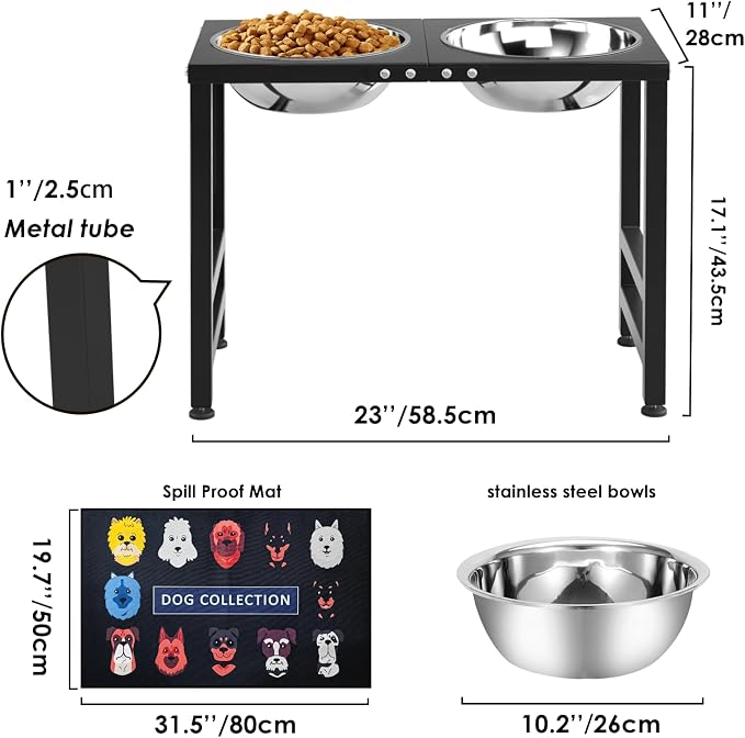 Metal Elevated Dog Bowls for Large Extral Large Breed Raised Dog Bowl Stand with Sprill Proof Mat and 3000ML Pet Bowls, 17" Tall Food & Water Feeder for Extra Large Breed - Image 5