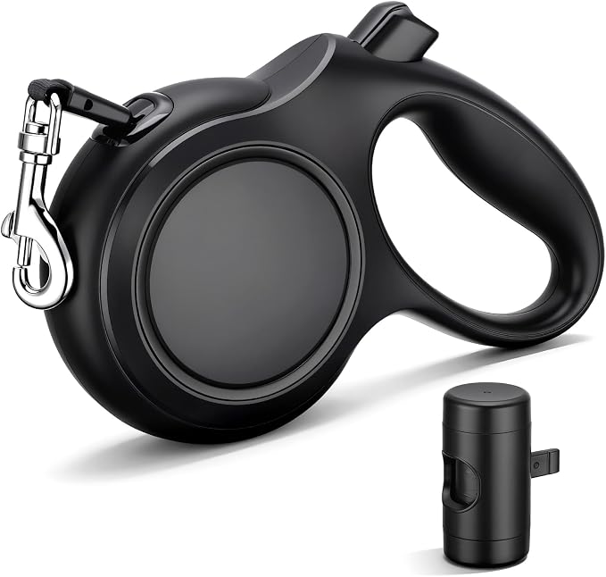 Segarty 16 Ft Retractable Dog Leash with Detachable Poop Bag Holder, 5m Walking Leash for Pets up to 66 Lbs, 360°Tangle-Free Black Dog Lead with Anti-Slip Handle & One-Handed Brake Pause Lock for Dogs by Segarty