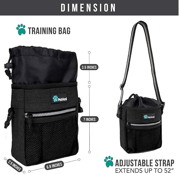 PetAmi Dog Treat Pouch, Pet Treat Pouch for Training, Dog Walking Bag Holder for Kibbles, Pet Food Toy, Dog Trainer Essentials Supplies, Poop Bag Dispenser, 3 Ways to Wear (Charcoal) - Image 6