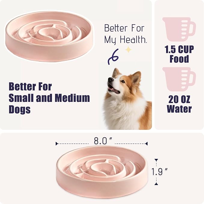 Ceramic Slow Feeder Dog Bowl,1.5 Cups Pet Slow Feeder for Small and Medium Breed,Puzzle Dog Food Dish,Anti-Gulping,Stop Bloat,Preventing Choking(Pink) - Image 2