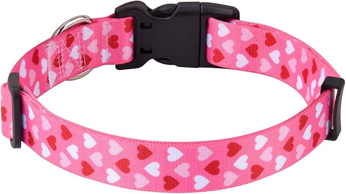 Mihqy Dog Collar, Love Heart Pattern, for Large Dogs, Pink Heart,L | Neck Fit 14.9"-24.8", Heart Patterns，4 Sizes for Small Medium Large Dogs, Comfortable for Walks and Outdoor Hikes - Image 2