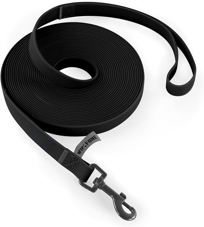 Wolfone Waterproof Dog Leash 20FT Long Line Recall Training Lead | Long Dog Lead PVC coated waterproof leash with easy clean surface strong training rope for recall, hiking and beach trips by Wolfonepetsupplies