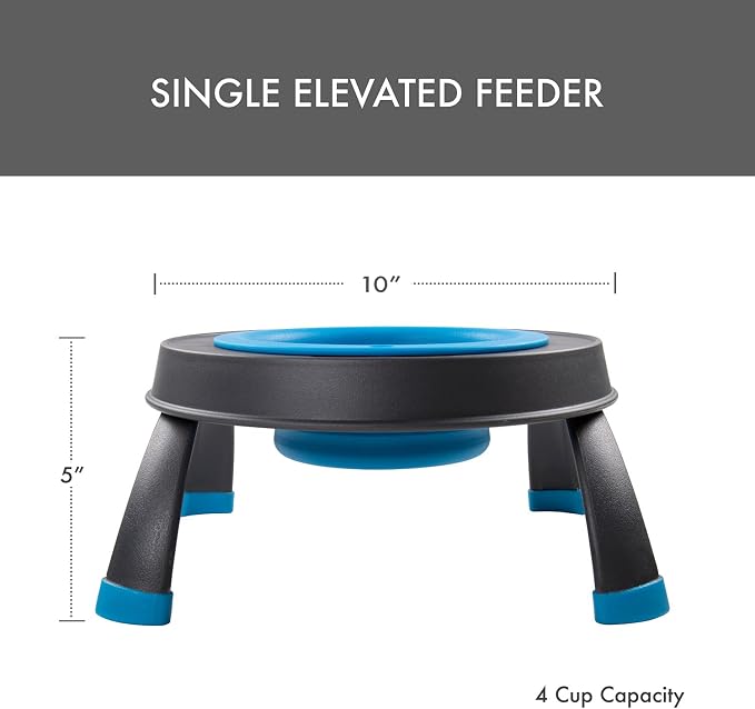 Dexas Pets Elevated Pet Feeder, Large, 4 Cup Capacity, Pro Blue, Raised Pet Food and Water Bowl - Image 2