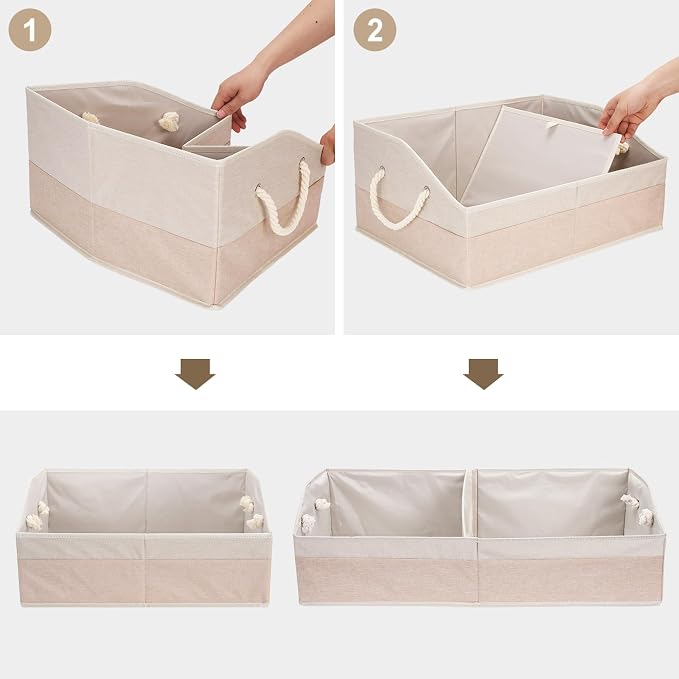 Large Dog Toy Basket with Handle, Foldable Dog Toy Box for Living Room Area , 20" Basket for Dog's Supplies, Organizer and Storage with Hard Board, Anti-Slip for Pet Toys (Beige, Medium 20"×15") - Image 7