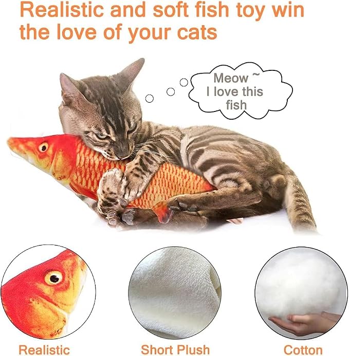 Tocirelo Cat Toys for Bored Indoor Adult Cats - Interactive Cat Toy Catnip | Catnip Kicker Toy for for Indoor Cats，Moving Kitten Kicker Self Play, 11" Electric Flopping Fish for Boredom Kitty Exercise - Image 4
