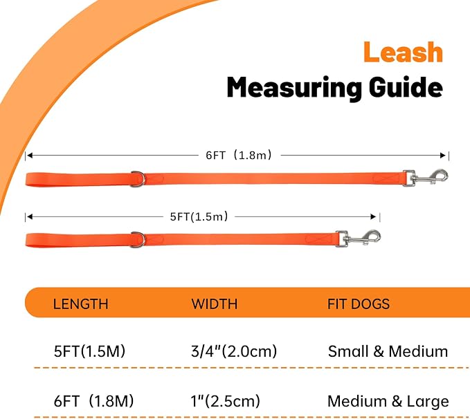 Waterproof Dog Leash, 5/6 FT Durable Odor-Proof Dog Leashes with Strong Metal Hooks Fits Small Medium or Large Dogs (Orange, 5FT - 3/4 inch Width) - Image 4