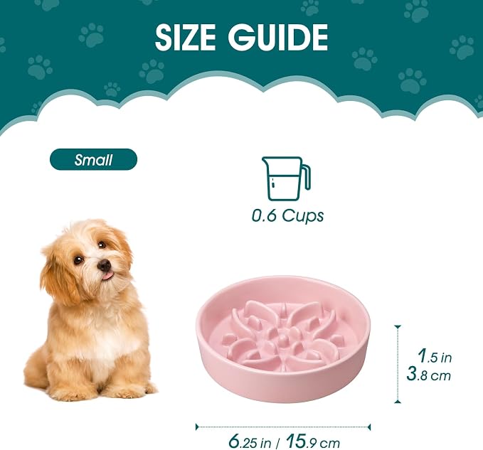 vancasso Ceramic Slow Feeder Dog Bowls, Puzzle Dog Food Bowls with Floral Maze, Anti -Slip Pet Food Dish for Small Breed, 0.6 Cups, Pink - Image 2