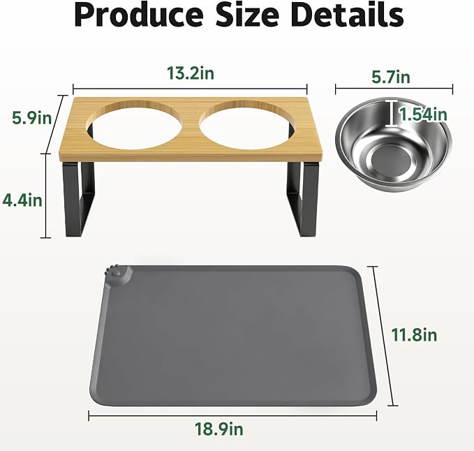 Elevated Tilted Cat Food Bowls with Mat, 304 Stainless Steel 2 Water Bowls1 | 15° tilted elevated cat feeder anti-vomiting, reduces whisker fatigue; 2 detachable stainless bowls fit cats & small dogs - Image 4