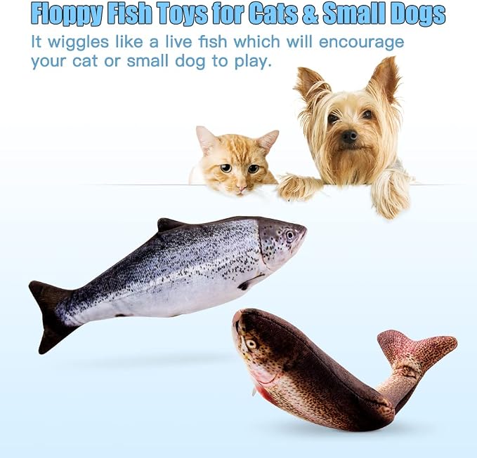 TOOGE 2 Pack 9" Floppy Fish Cat Toys with SilverVine and Catnip for Indoor Cats Interactive Flopping Fish Cat Kicker Catnip Toys for Cats Puppy Small Dogs (Salmon + Rainbow Trout) - Image 3