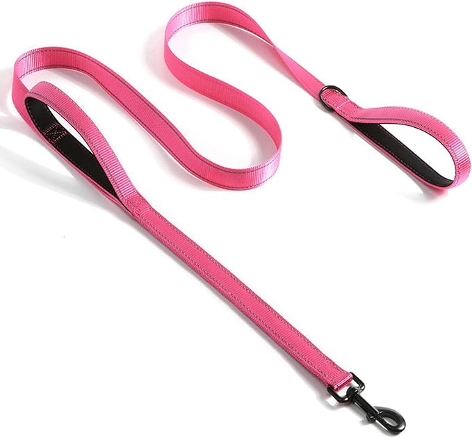 Solmoony 6FT Pink Strong Dog Leash with 2 Padded Handles, Traffic Handle Extra Control, Double-Sided Reflective Walking Lead for Small Medium and Large Dogs (Pink, 6FT) by SOLMOONY