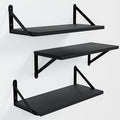 Wall Shelves 7.3" Deep Solid Paulownia Wood (Black, Set of 3) | 15mm Thick, Wider & Longer & Stronger, Easy to Install, Floating Shelf for Room Wall, Bathroom Bedroom Office Organizer by COCOYA