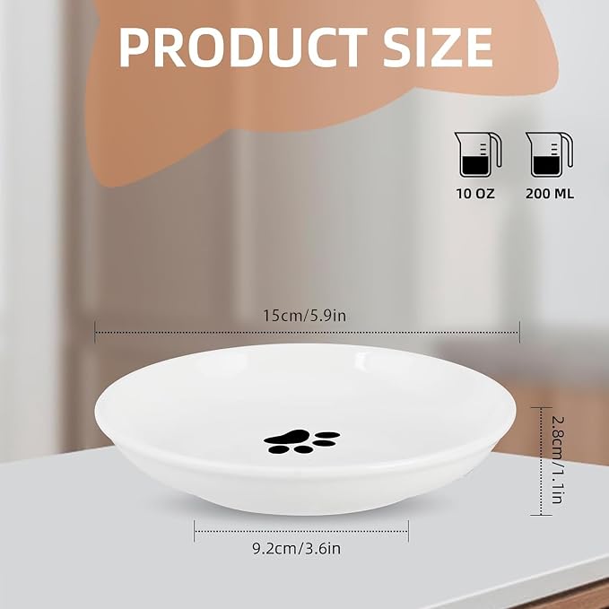 6 Pack Cat Food Bowl, Ceramic Cat Bowls, Anti Whisker Fatigue Cats Bowl Set | 5.5 Inches Shallow Wide Kitten Plates for Food and Water (White-E) - Image 2