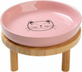 Lusifaco Shallow Wide Elevated Cat Bowls Whisker Fatigue(Pink,Set of 1) | 5.9 Inch 2 Height Raised Ceramic Cat Dishes with Bamboo Stand, Flat Pet Water Food Plates Feeding Station for Indoor Kitten by MakesMealsMoreEnjoyable