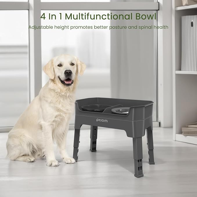 4-in-1 Elevated Slow Feeder Dog Bowls, 4 Height Adjustable Mess Proof Raised Dog Bowl Stand with No Spill Dog Water Bowl, Stainless Steel Dog Food Bowl & Slow Feeder for Large Medium Small Dogs Pets - Image 3