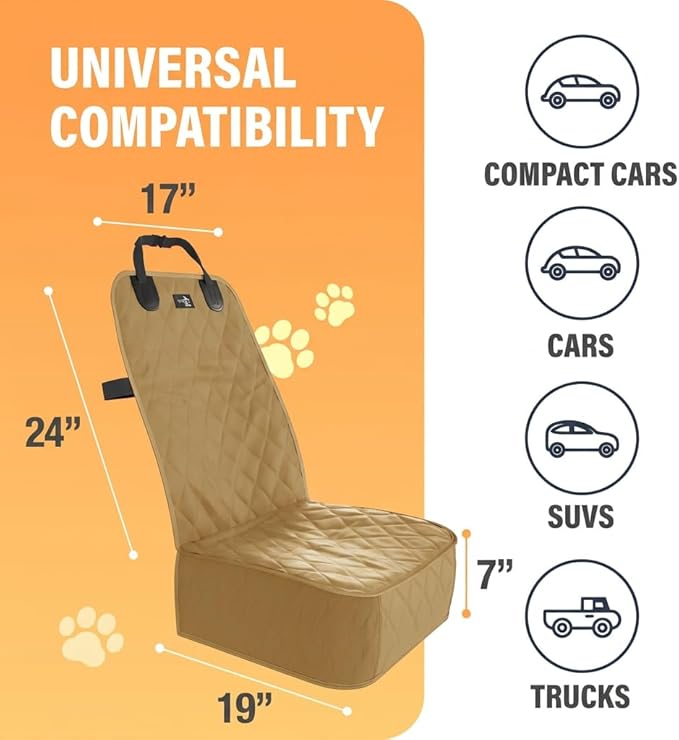 Active Pets Dog Car Seat Cover, Waterproof Front Seat Protector for SUV Truck Sedan, Pet Safety Travel Comfort System with Universal Fit, Beige - Image 4