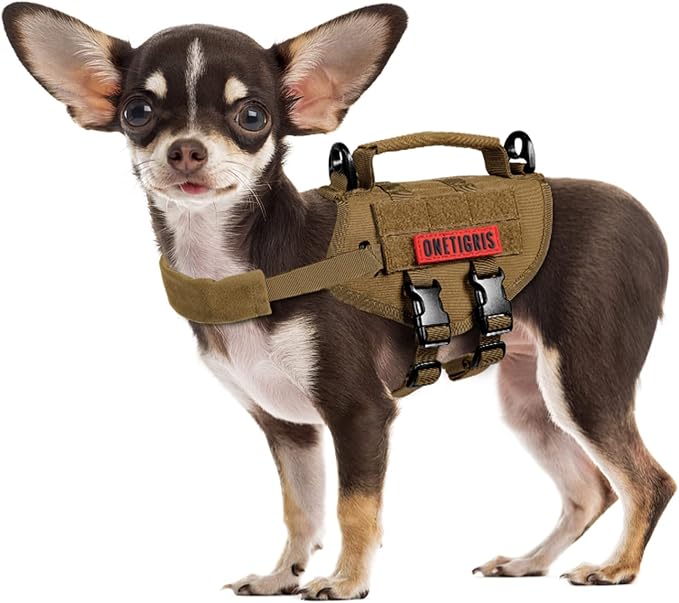OneTigris Tactical Dog Harness XXS Puppy Vest with Vertical Handle | Tactical XXS puppy harness with vertical handle & fleece padding. Quick-release for easy on/off. Ideal for training & walks. by OneTigris