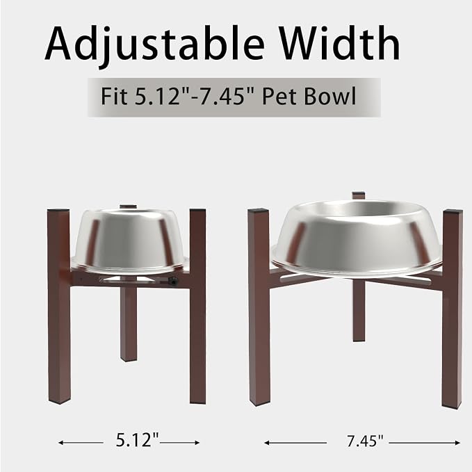 Elevated Cat Bowl Stand Good for Senior Cats Digestion Arthritis Relief - Adjustable Metal Feeder Riser, Fits 5.1-7.45” Round Bowls (No Bowls)(Shiny Coffee) - Image 5