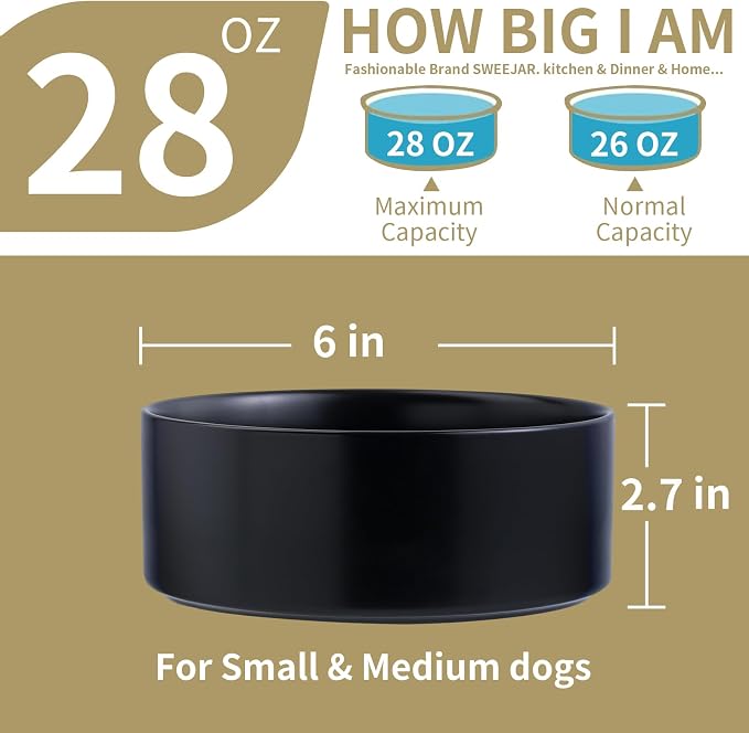 Black Raised/Elevated Ceramic Dog Bowl for Small Medium Sized Breeds,Dog Food Water Bowl with Stand,6 in Non Slip Heavy Pet Feeding Dish 3.6 Cups/ 850 ml /28 OZ - Image 2