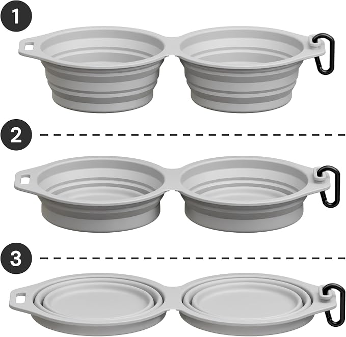 Pup Culture Dual Collapsible Dog Bowls | Silicone Travel Water Bowl for Dogs | Food Grade, No Plastic Rim, Portable Dog Bowl for Food and Water - Easy to Clean | BPA Free and Safe for Your Pup-Grey - Image 5