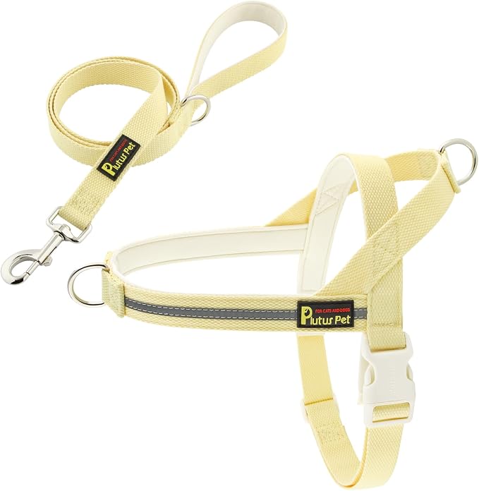 Plutus Pet Cotton Dog Harness and Leash Set, Reflective and Soft Padded, Quick Fit Vest Harness, for Small, Medium and Large Dogs, Light Yellow, S by PLUTUSPET