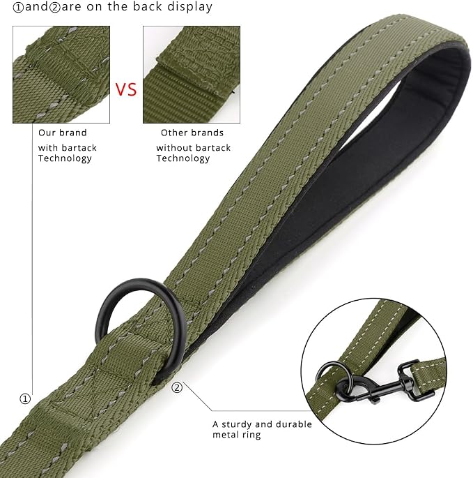 Plutus Pet Double Handle Dog Leash, 6 FT Long, for Medium Large Dogs | Reflective Nylon, Soft Padded 2 Handles, Heavy Duty for Training, Dual Handle Lead, 6 FT x 1”, Ranger Green - Image 3