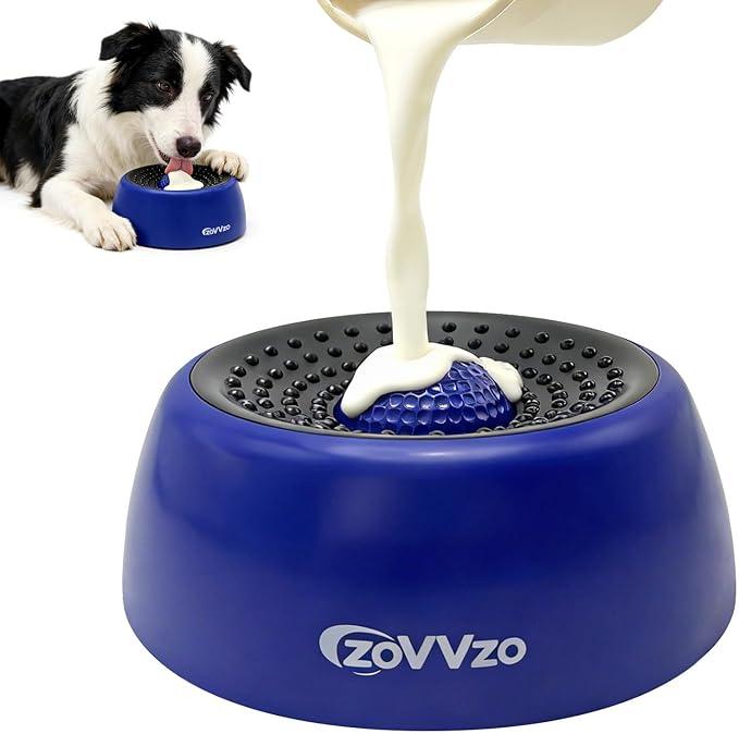 Rolling Slow Feeder Dog Bowls with Interactive Lick Ball | Non-Slip Dog Enrichment Bowl for Wet Food, Yogurt, Peanut Butter & Bone Broth (Blue) by Unknown