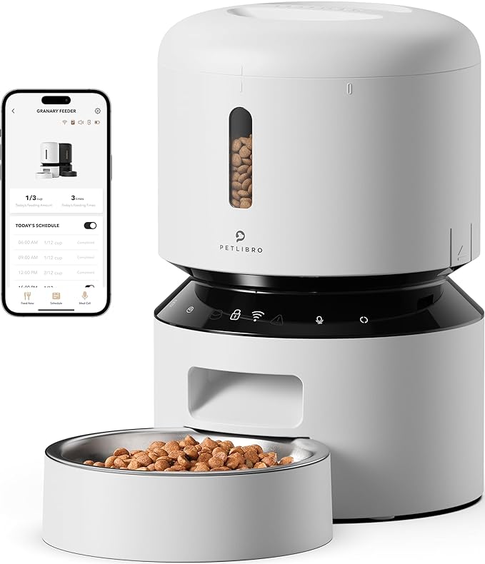 PETLIBRO Automatic Cat Feeder, 5G WiFi Automatic Pet Feeder with Freshness Preservation, 3L Timed Cat Feeders for Dry Food, Up to 48 Portions 10 Meals Per Day, Granary Pet Feeder for Cat/Dog, White by Unknown