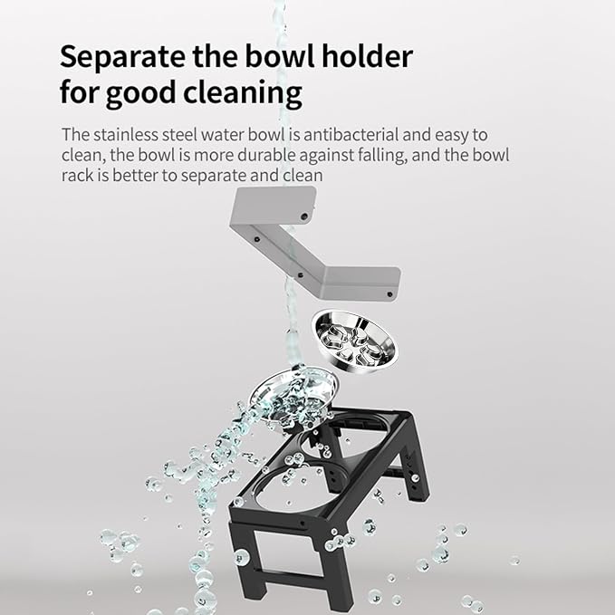 PAKEWAY Elevated Dog Bowls with Stainless Steel Slow Feeder Bowl for Medium and Large Dogs, Spill-Proof Tiltable Dog Feeder with 2 Bowls, 6-Height Adjustable Raised Dog Bowl Stand - Image 8