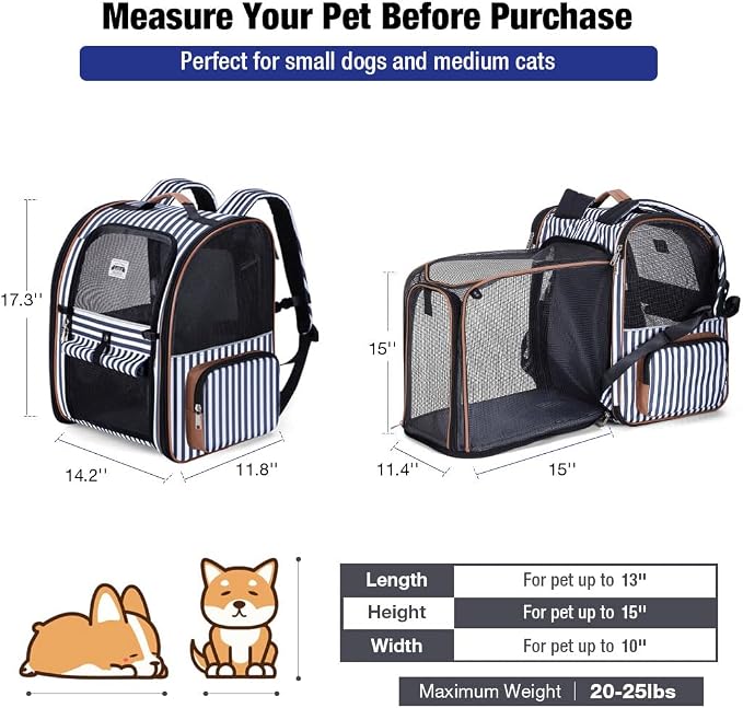 Extra Large Cat Backpack Carrier Expandable Pet Carrier Backpack for Small Dogs Medium Cats Fit Up to 18 Lbs, Dog Backpack Carrier, Foldable Puppy Backpack Carrier for Travel, Hiking,Striped - Image 2