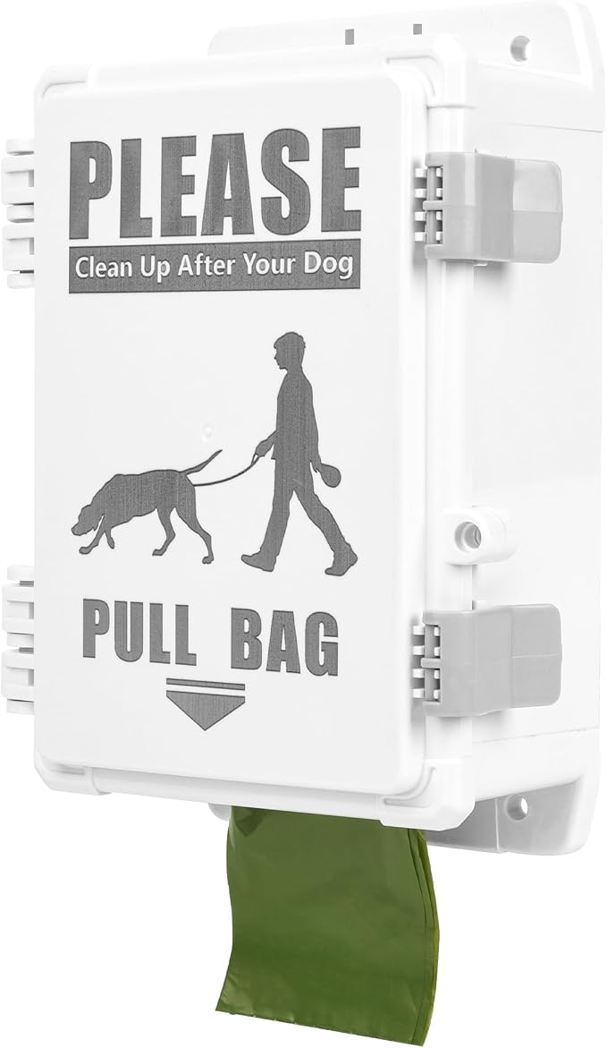 Dog Poop Bag Dispenser, Waterproof Outdoor Dog Bag Dispenser Holds Up to 8 Rolls of Waste bags, Outdoor Wall, Stake, Pole, Fence Mounted (only dispenser) by VANQOU