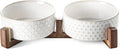 LE TAUCI Dog Bowls Ceramic for Small Medium Dogs - 4-Cup Dual Food & Water Bowl Set with Acacia Wood Stand, Non-Slip Anti-Tip Elevated Design by LETAUCI