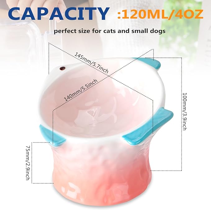 Tioncy 2 Pcs Raised Tilted Ceramic Cat Food Bowl Fish Shape Cute Elevated Slanted Shallow Angled Cat Dish Non Slip Feeder Bowl for Anti-Vomiting and Whisker Fatigue(Green, Pink) - Image 5