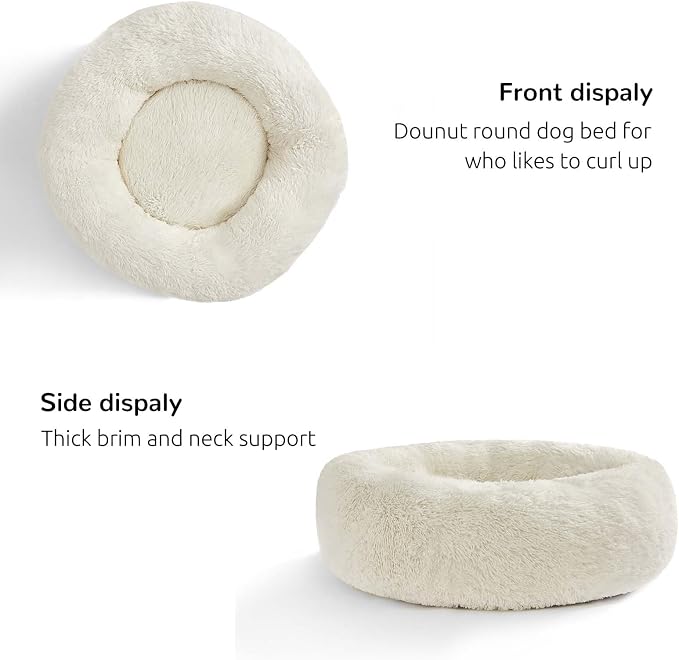HACHIKITTY Calming Donut Cuddler Dog Bed, Round Fluffy Pet Bed for Large Dogs,Washable, Large, White, 30'' - Image 4