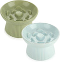 ABuff 2 Pack Raised Cat Slow Feeder, Elevated Slow Feed Dish for Cats and Small Dogs, Ceramic Slow Feeder Cat Bowl, No Spill High Edge for Dry/Wet Food(Blue, Green) by AbuffUS