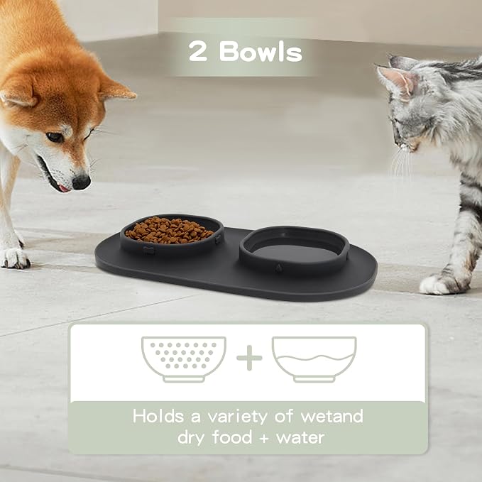 Dog Food Bowls Pet Bowls & Dog Water Bowls with No-Spill and Non-Skid, Feeder Bowls with Dog Bowl Mat for Small Medium Large Size Dogs Cats Puppy Pets, Dog Dishes (Grey) - Image 6