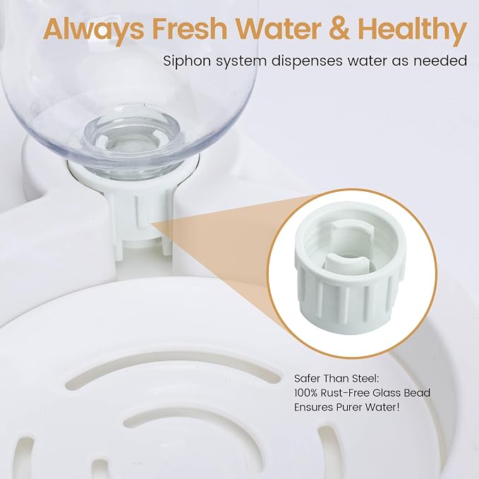 2 in 1 Elevated Dog Cat Bowls, 15°Tilted Pets Water and Food Bowl Set, Pet Feeding Bowls with Automatic Water Bottle and Feeding Mat for Kittens and Small Dogs, White - Image 6