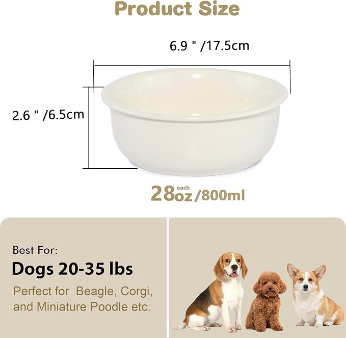 Ceramic Replacement Dog Bowls for Wordcam SS01 Model, 6.9"X2.6", Beige | Food and Water Bowl Set, for Small Medium Cats, Pet Feeding Dishes for Dogs 20-35lbs, Thicker Ceramic, Anti-Skid, 28Oz/800ML - Image 2